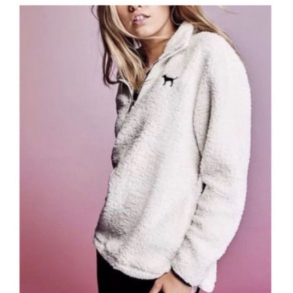 Pink Victoria’s Secret White Sherpa Jacket